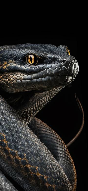 Giant Black Snake with Golden Eyes 4K Phone Wallpaper