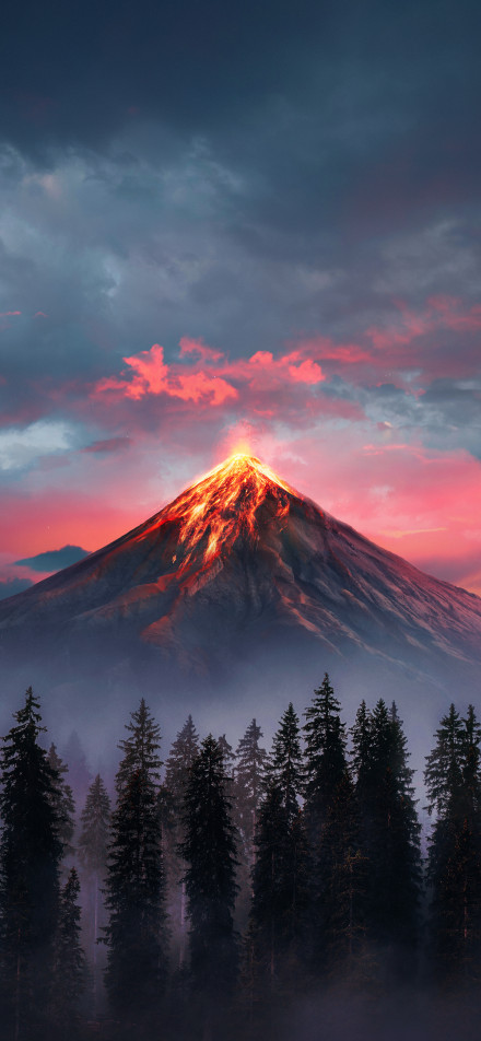 Magnificent sight of a volcano erupting at dusk phone wallpaper