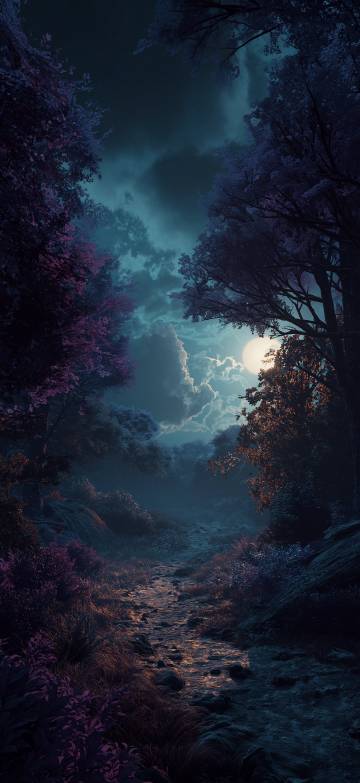 Mystical Purple Forest Under The Moonlight Wallpaper