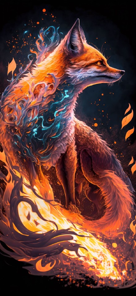 Fiery Fox in Fantasy Flames 4K Phone Wallpaper