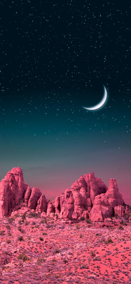 Red rocks under night moon phone wallpaper