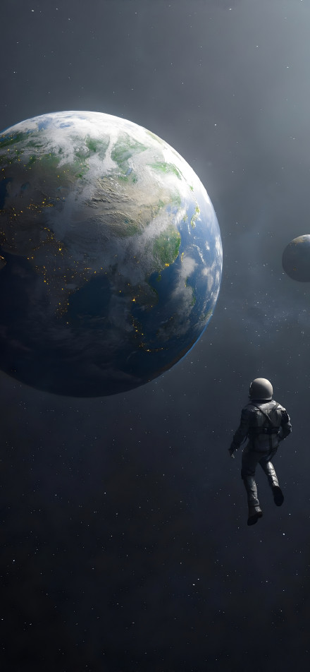 Astronauts floating in space looking at the Earth wallpaper
