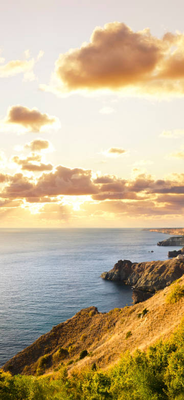 Coastal view of the Crimean Peninsula at sunset