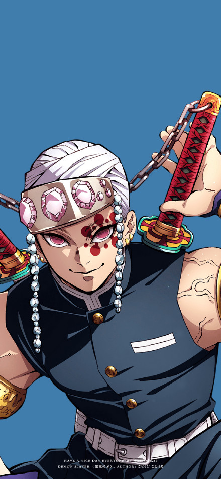 Tengen Uzui Holding His Swords On Blue Background 4K Wallpaper