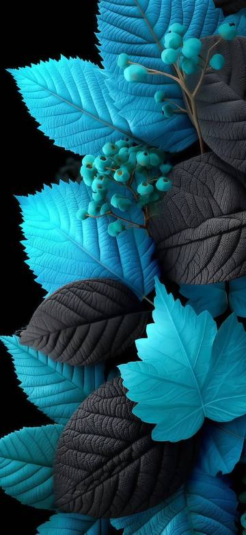 Blue black foliage close-up phone wallpaper