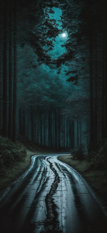 Mystic Forest Road at Night