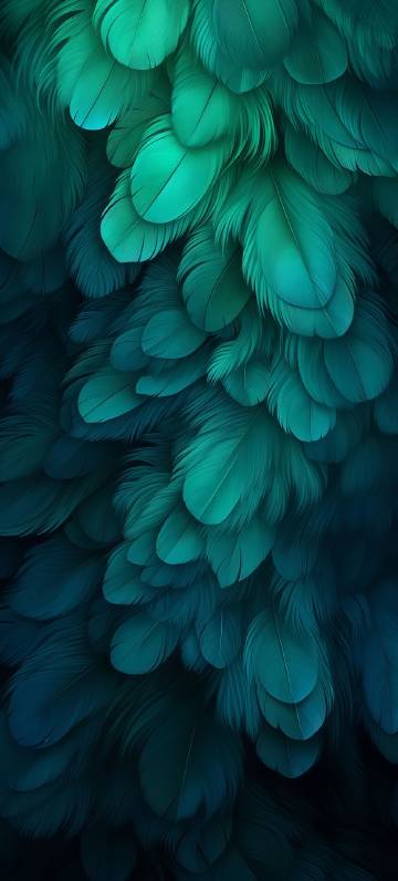 Green feathers with a deep and mysterious atmosphere phone wallpaper