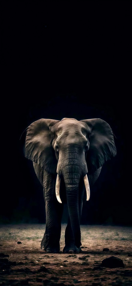 An elephant walking in the dark phone wallpaper