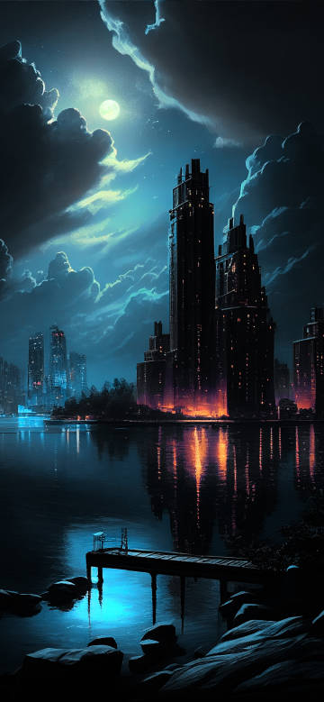 A Gothic City Skyline Under The Moonlight 4K Wallpaper