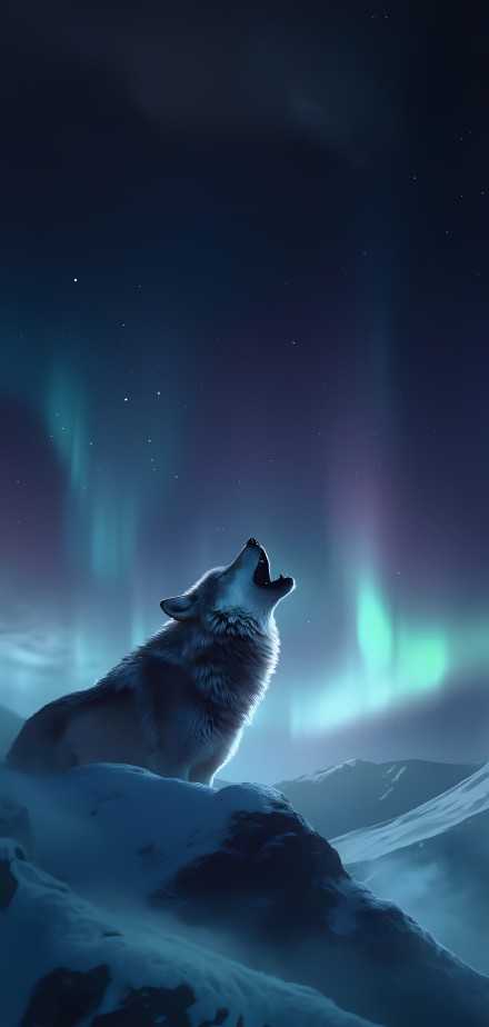 White Wolf Howling At The Northern Lights 4K UHD Wallpaper
