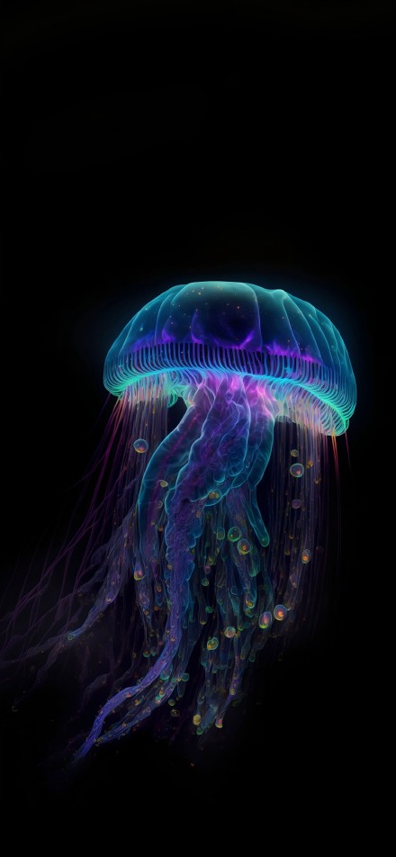 Glowing Bioluminescent Jellyfish In The Dark