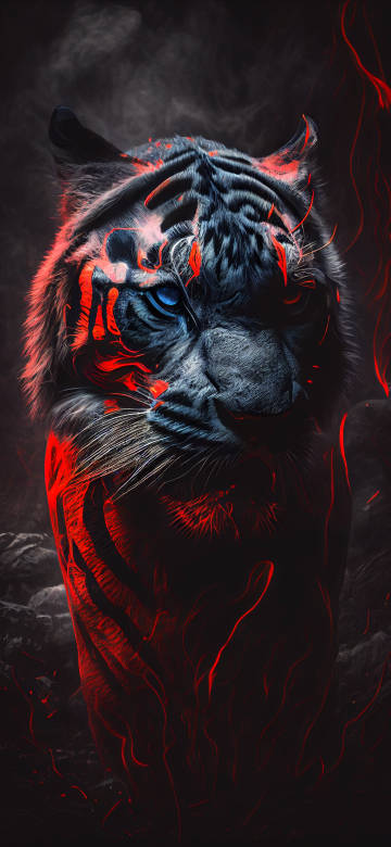 Fantasy Fire Tiger Phone Wallpaper 4K