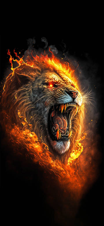 Roaring Flame Lion phone wallpaper