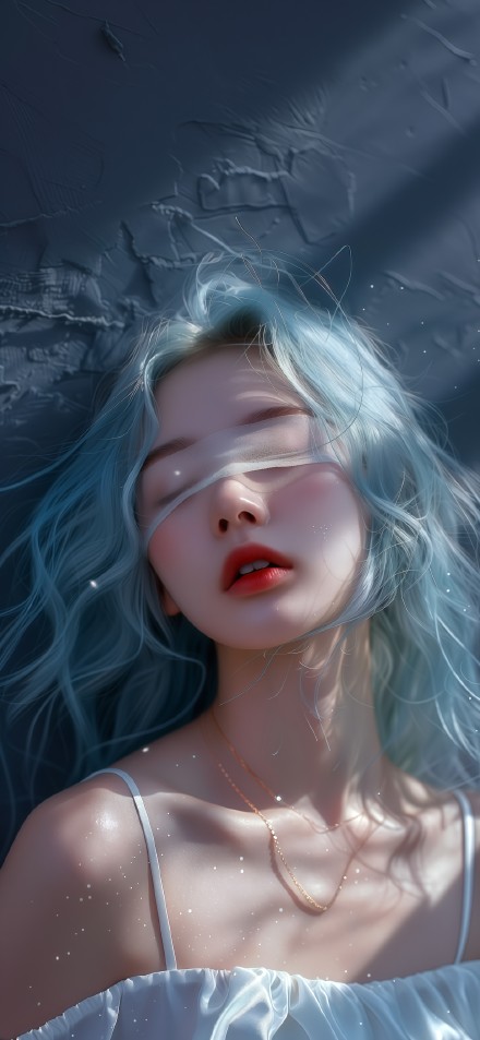 Dreamy Portrait of a Girl with Blue Hair 4K Wallpaper
