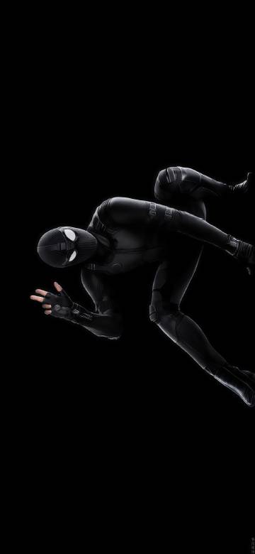 Black Spider-Man crawling on the wall phone wallpaper