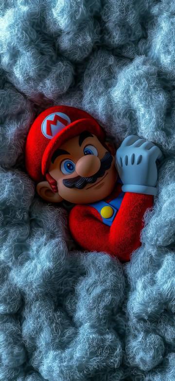 Mario cozied up in the plush fabric phone wallpaper