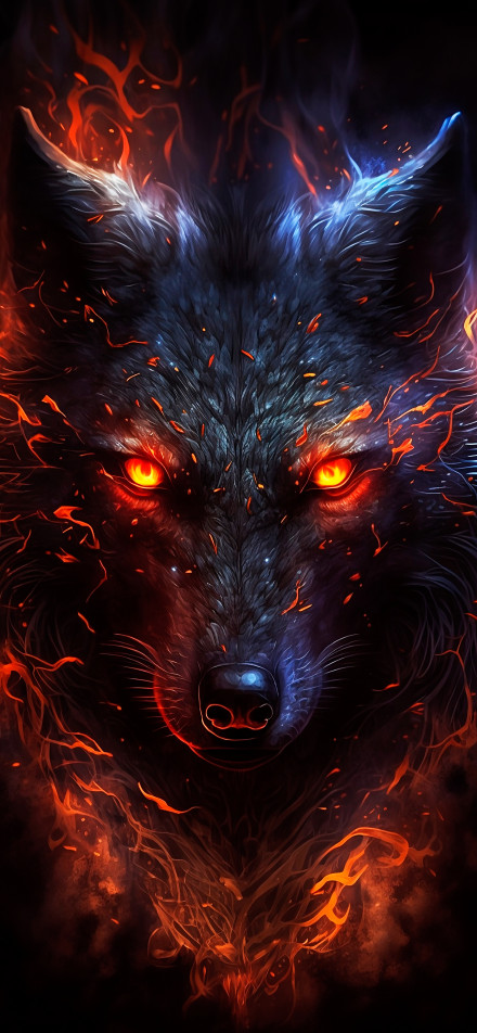 Furious Fire Wolf Dark Fantasy Wallpaper 4K