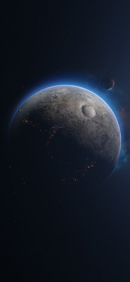 A planet in the universe that glows blue phone wallpaper
