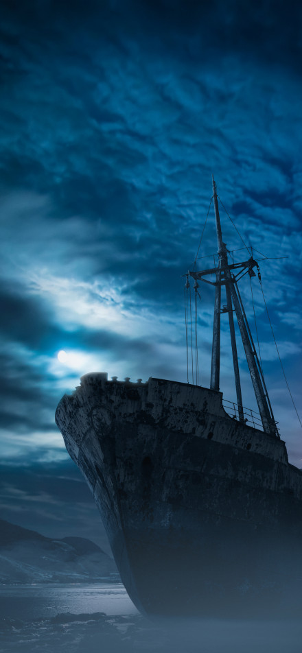 Mysterious ship under the moonlight phone wallpaper