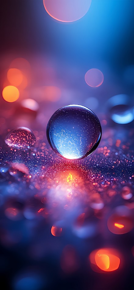 Magical Blue Droplet on a Glittering Surface 4K Wallpaper
