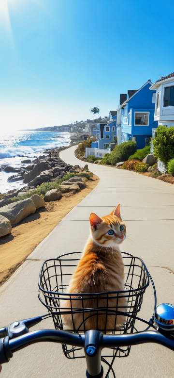 Riding on the beach trail with my cat phone wallpaper