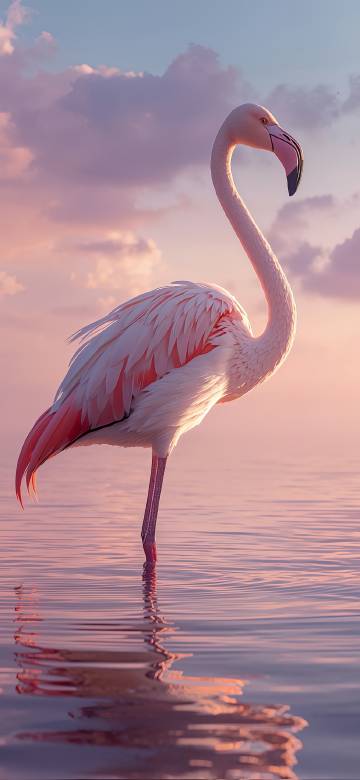 Pink Flamingo with Sunset Glow 4K Wallpaper