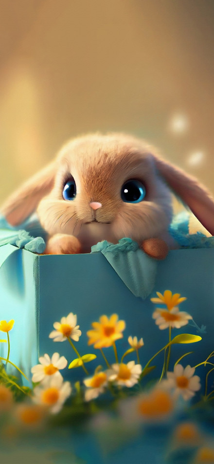 Cute brown rabbit in the box phone wallpaper