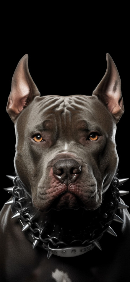 Fierce Pitbull Dog With A Spiked Collar 4K Wallpaper