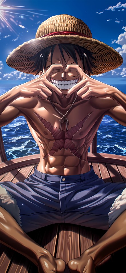 One Piece Luffy Smiling on Deck 4K Phone Wallpaper