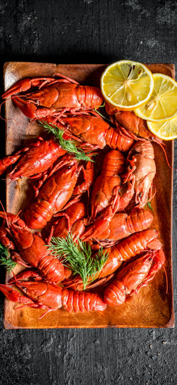 Bright red and tempting spicy crayfish