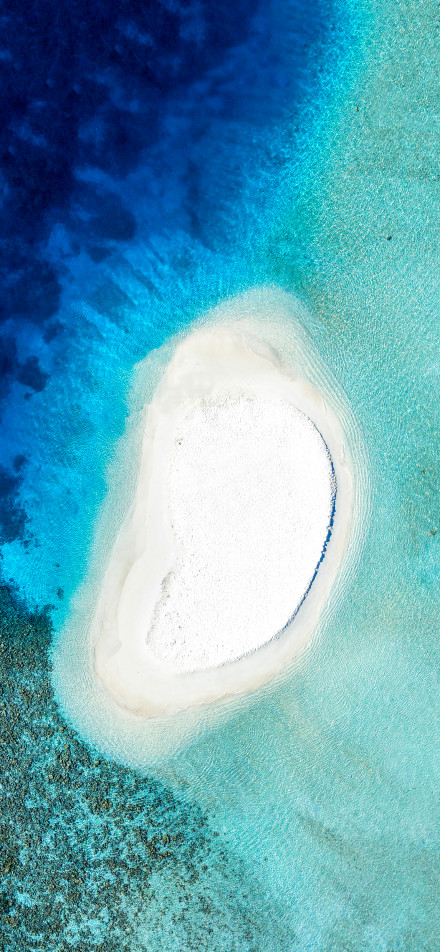 Tropical island surrounded by clear blue waters phone wallpaper