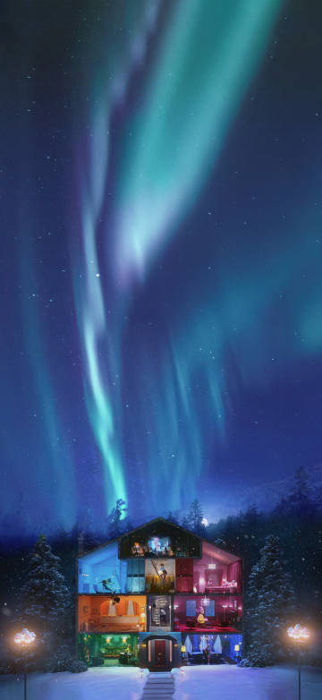 Winter House Under Aurora Wallpaper Winter House Under Aurora Wallpaper