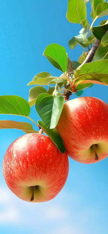 Two big red apples on a branch phone wallpaper