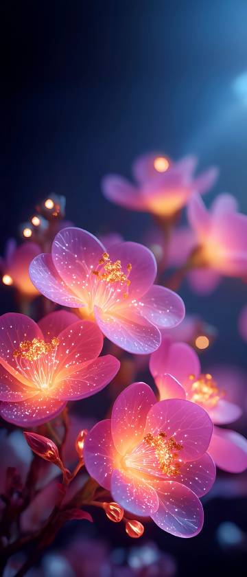 Dreamy Pink Flowers Glowing in the Dark Wallpaper