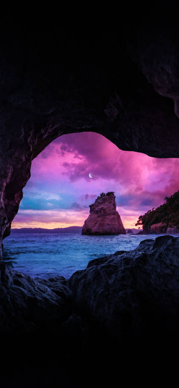 Night view of cathedral cove, New Zealand