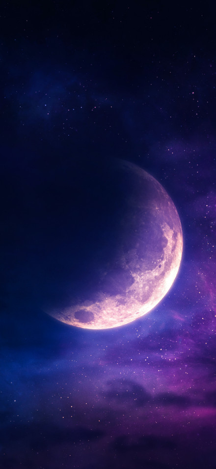 Moon in a Dreamy Purple Starry Sky 4K Wallpaper