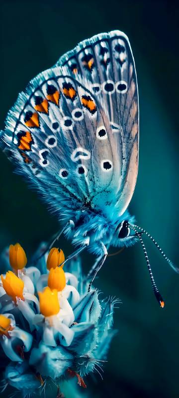 Butterfly picking flowers close-up moment