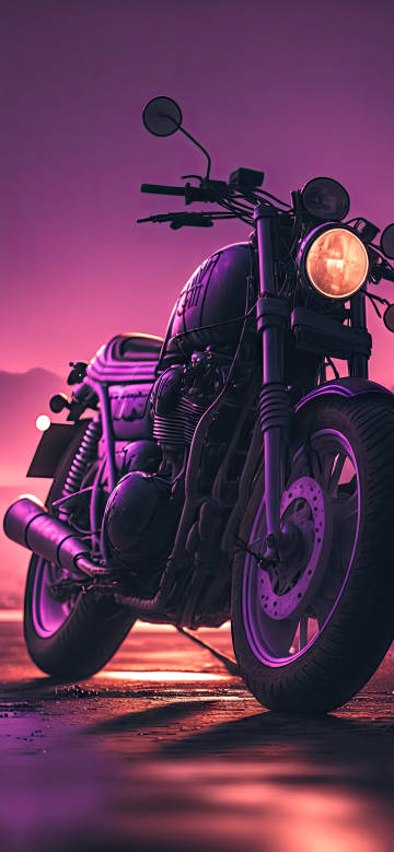 Cyberpunk Purple Neon Motorcycle 4K Phone Wallpaper