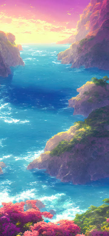 Dreamy Ocean Cliffs Sunrise Anime Wallpaper