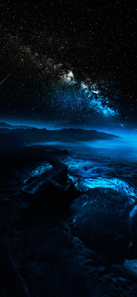 Dreamy deep blue starry sky scenery phone wallpaper