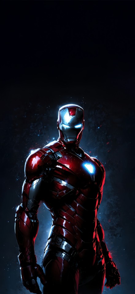 Iron Man In Red Armor With Blue Light 4K Phone Wallpaper