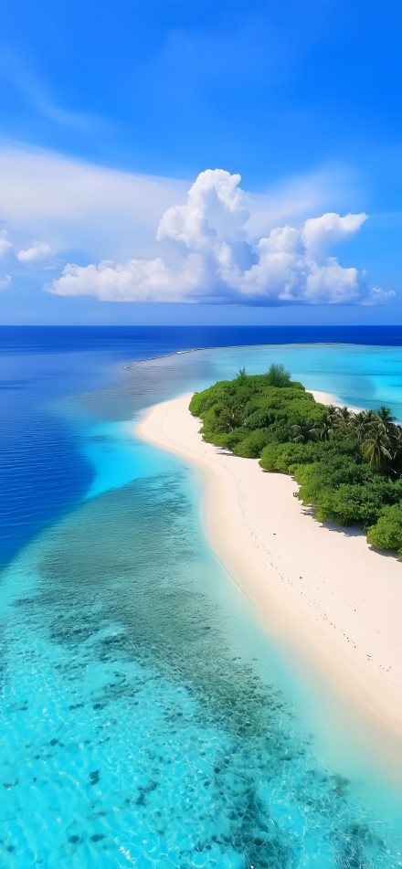 Crystal Clear Blue Ocean and Island 4K Phone Wallpaper