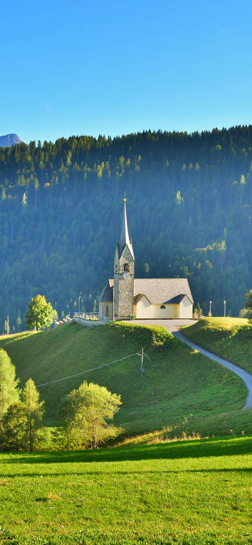 Church scenery by the forest phone wallpaper