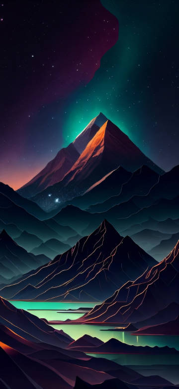 Glowing Mountain Peak Under A Green Aurora 4K Wallpaper