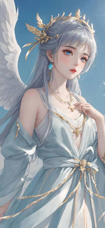 Beautiful Angel Girl with Silver-Blue Hair 4K Phone Wallpaper Beautiful Angel Girl with Silver-Blue Hair 4K Phone Wallpaper