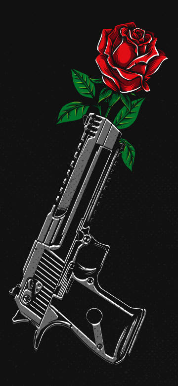 Rose on Gun on black background