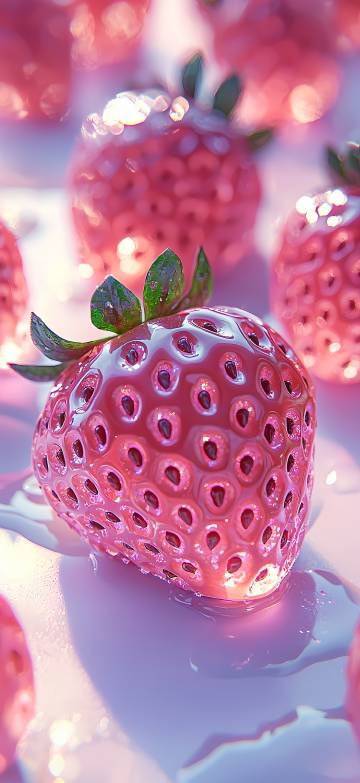 Close-up of big crystal pink strawberry phone wallpaper