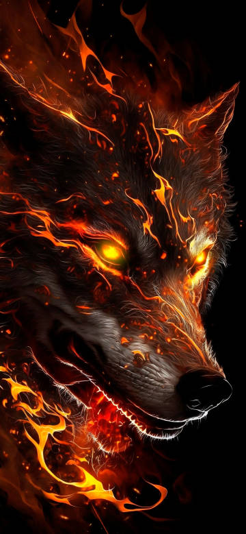 Burning Flame Wolf in Dark Background 4K Wallpaper