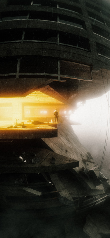 Lone Astronaut On A Ruined Sci-Fi Structure 4K Wallpaper