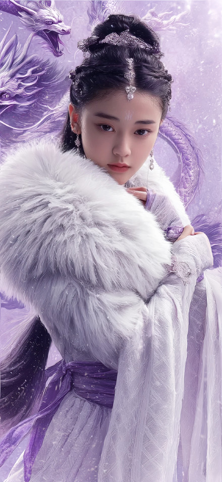 Fantasy Girl With A Giant Purple Dragon 4K Wallpaper